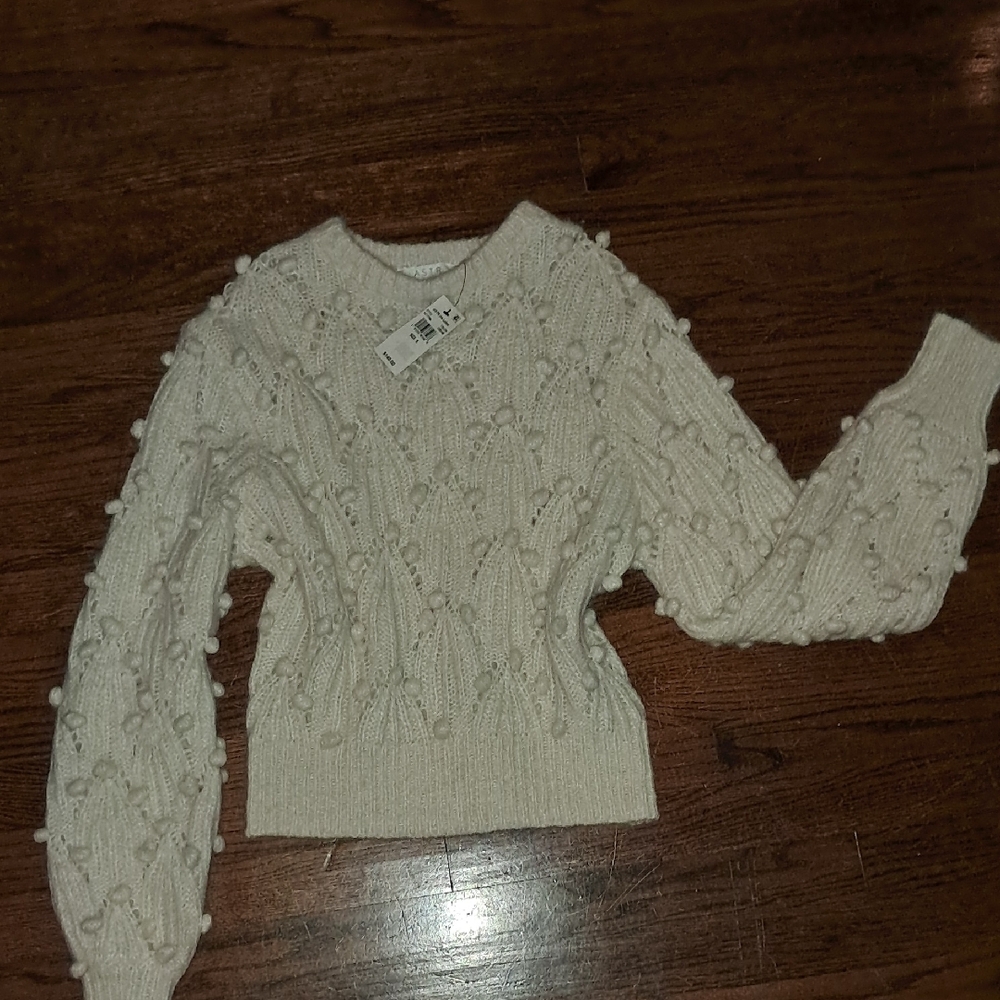 Cream Textured Crew Neck Sweater